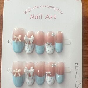 Pink and Blue Nail Art Set with Bows Size M